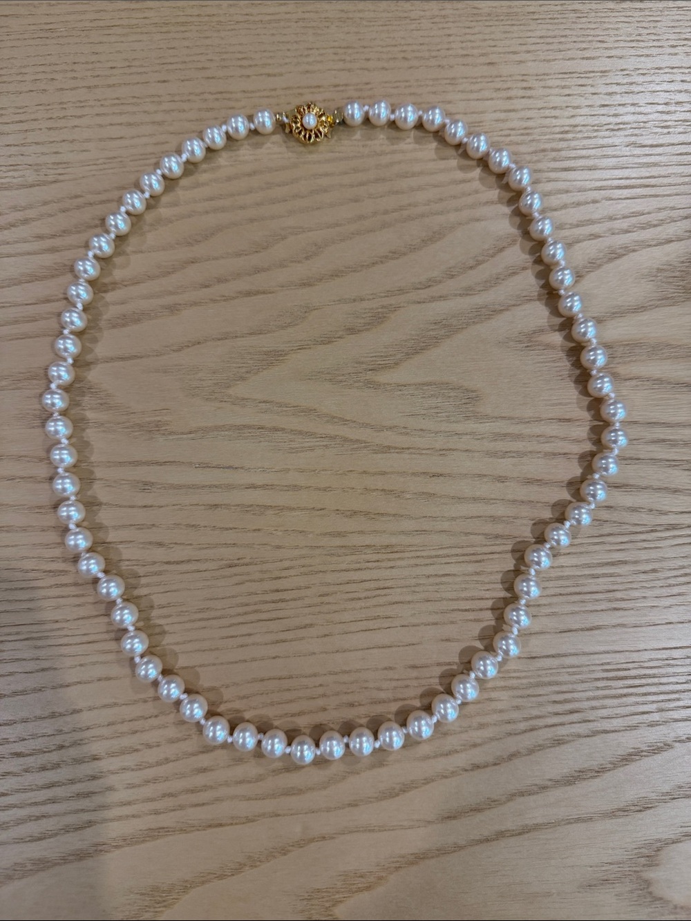 Classic White Pearl Necklace with Gold Clasp